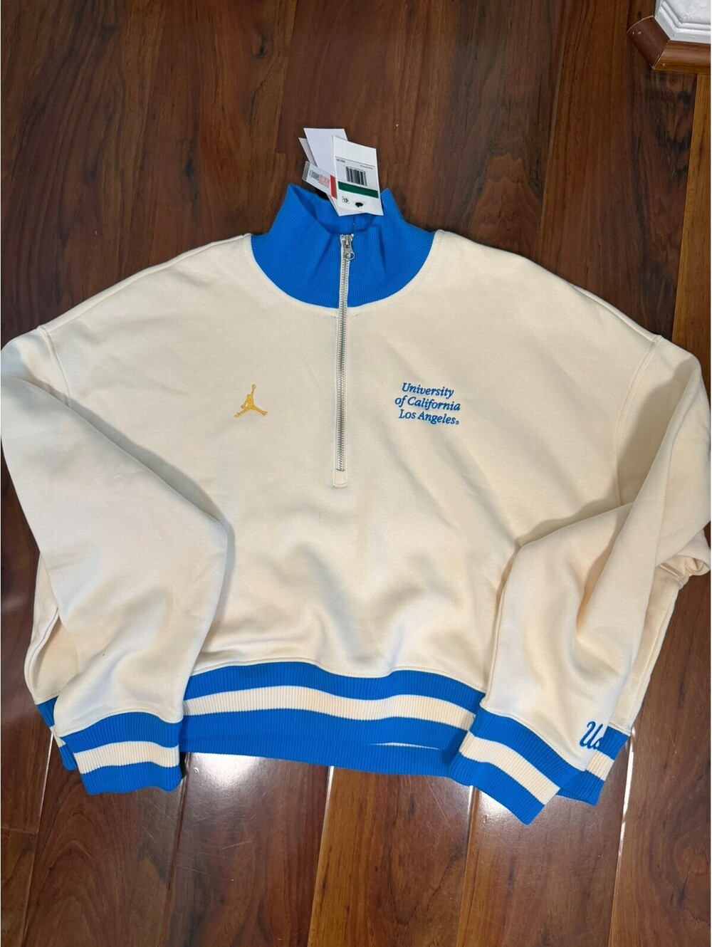 Jordan Women's UCLA Bruins Natural Quarter-Zip Fleece Cropped Jacket SZ XL